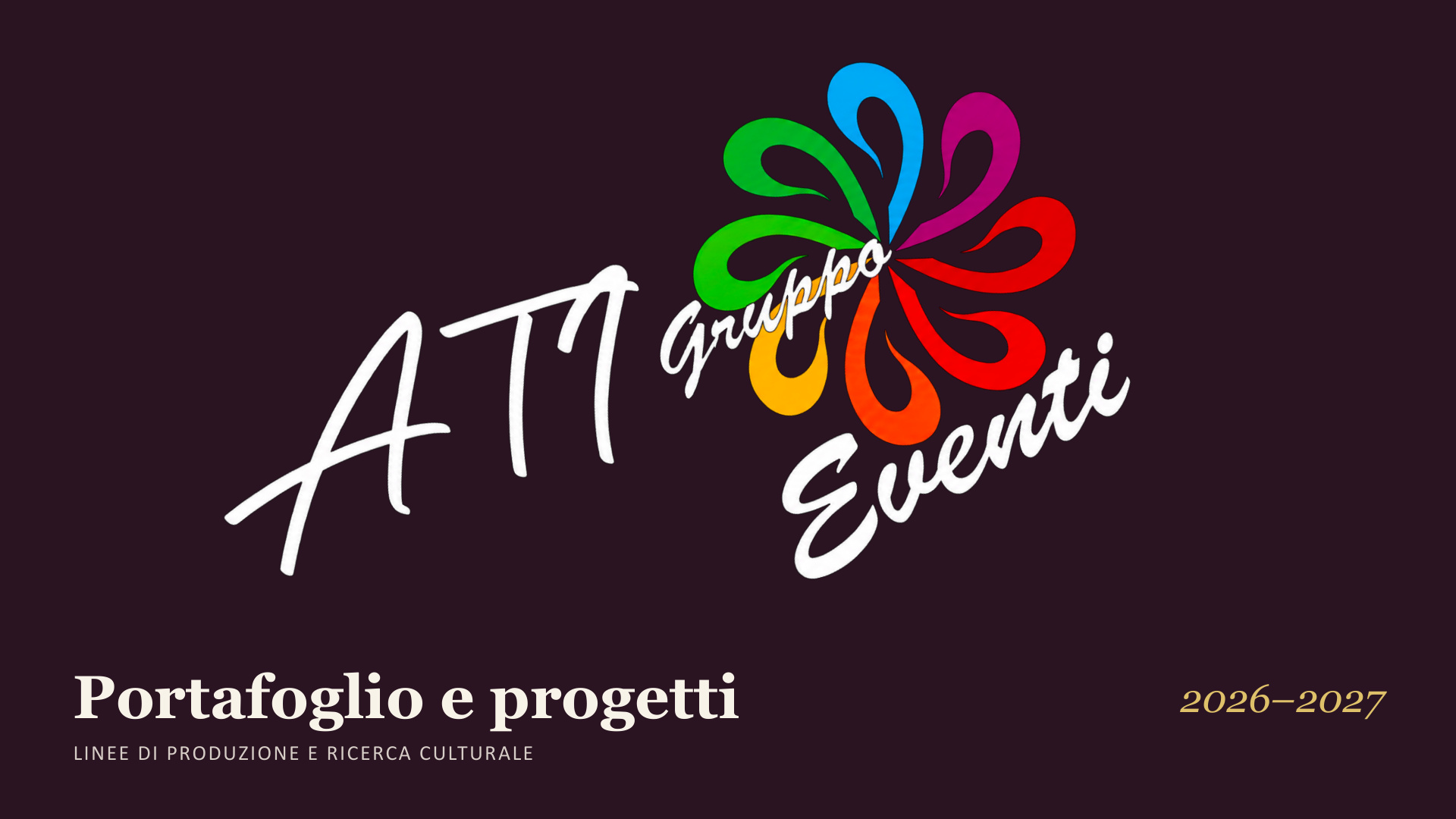 Copertina della brochure ATI Gruppo Eventi, Portafoglio e progetti 2026-2027